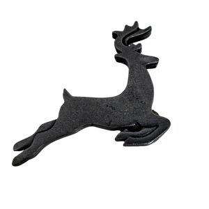 Quick Cooking 2001 Reindeer Pin Vintage Pewter Tone Leaping Christmas Brooch